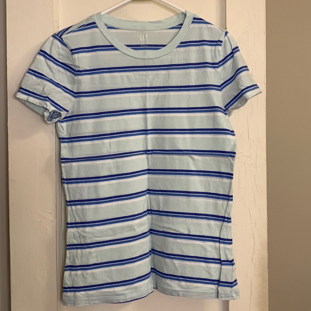 Gap Mint Blue Striped Tee 100% Cotton Small